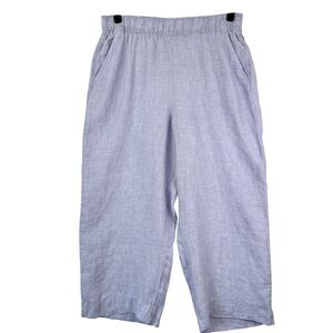 NWT Tahari Linen Wide Leg Blue Cropped Pants Sz XL  Coastal Beachy Casual Comfy